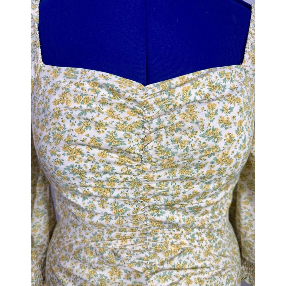 Piper & Scoot‎ Floral Midi Dress Ruched Cottagecore Milkmaid Size L NWT Romantic